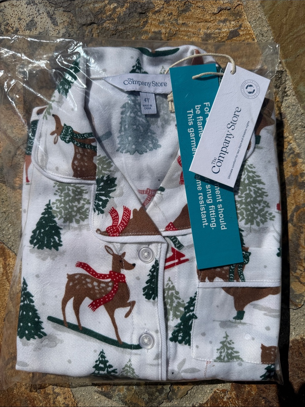 The Company Store White Kids' Reindeer & Evergreen Pajamas set